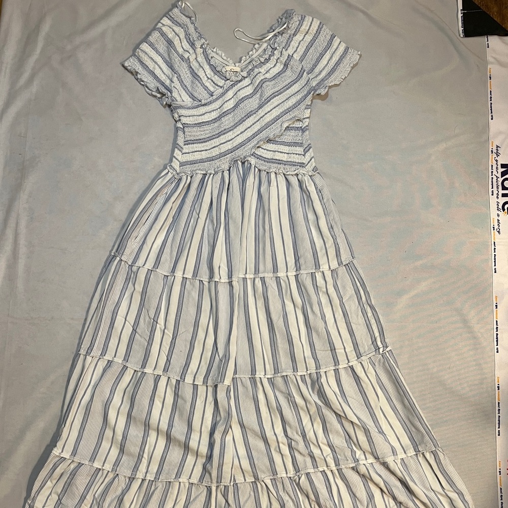 Jessica Simpson Blue Striped Maxi Dress Smocked  Size L